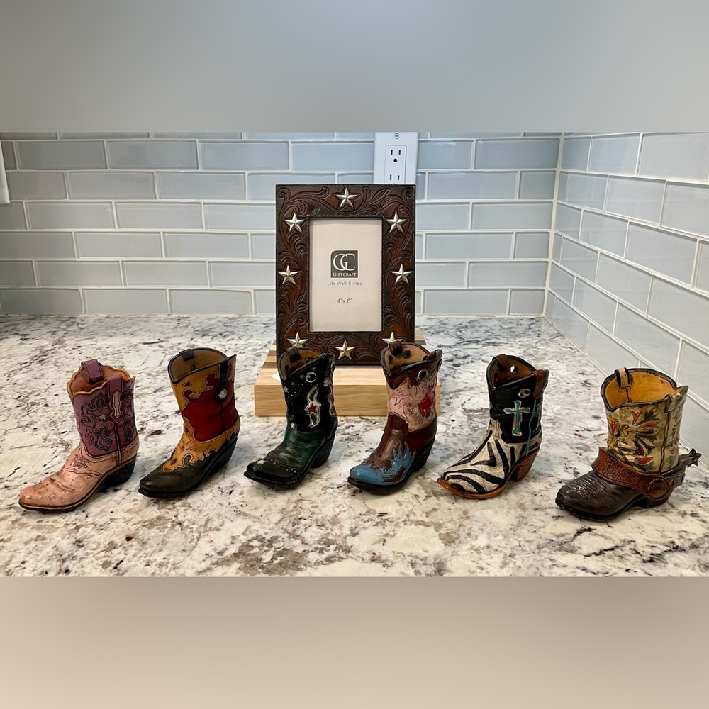 Colorful Miniature Cowboy Boots Set with Western Style Picture Frame
